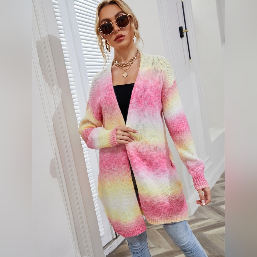 Gradient Pink and Yellow Women's Cardigan